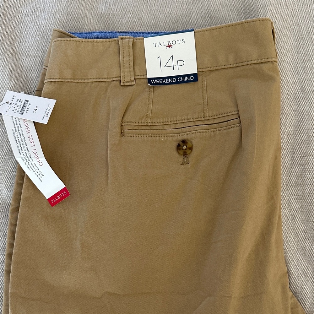 Talbots Khaki Weekend Chino Pants 14 Petite NWT